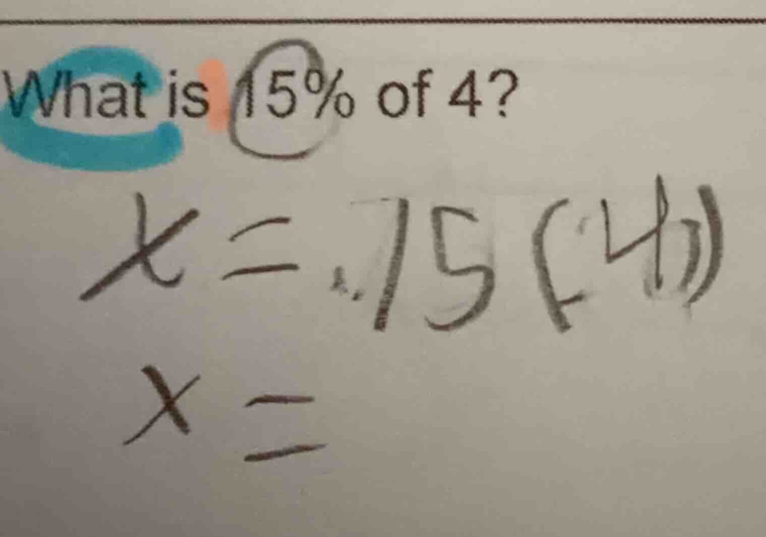 what is 15% of 4? x = .75(4) x =