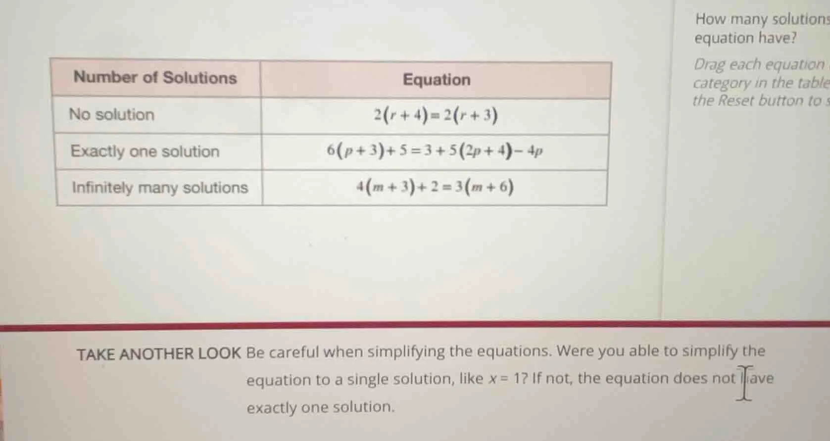 number of solutions | equation no solution | $2(r + 4) = 2(r + 3)$ exac…