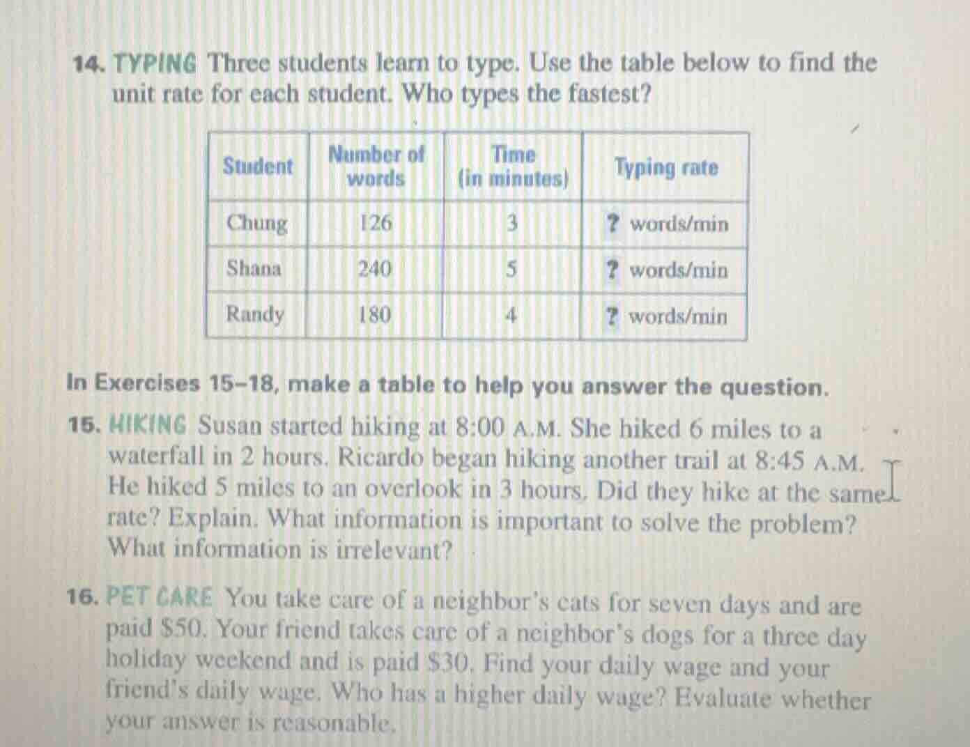 14. typing three students learn to type. use the table below to find th…