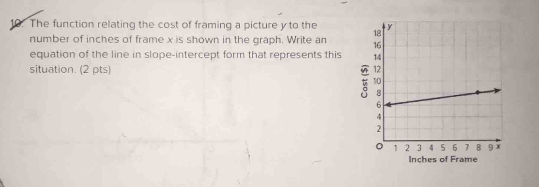 10. the function relating the cost of framing a picture y to the number…
