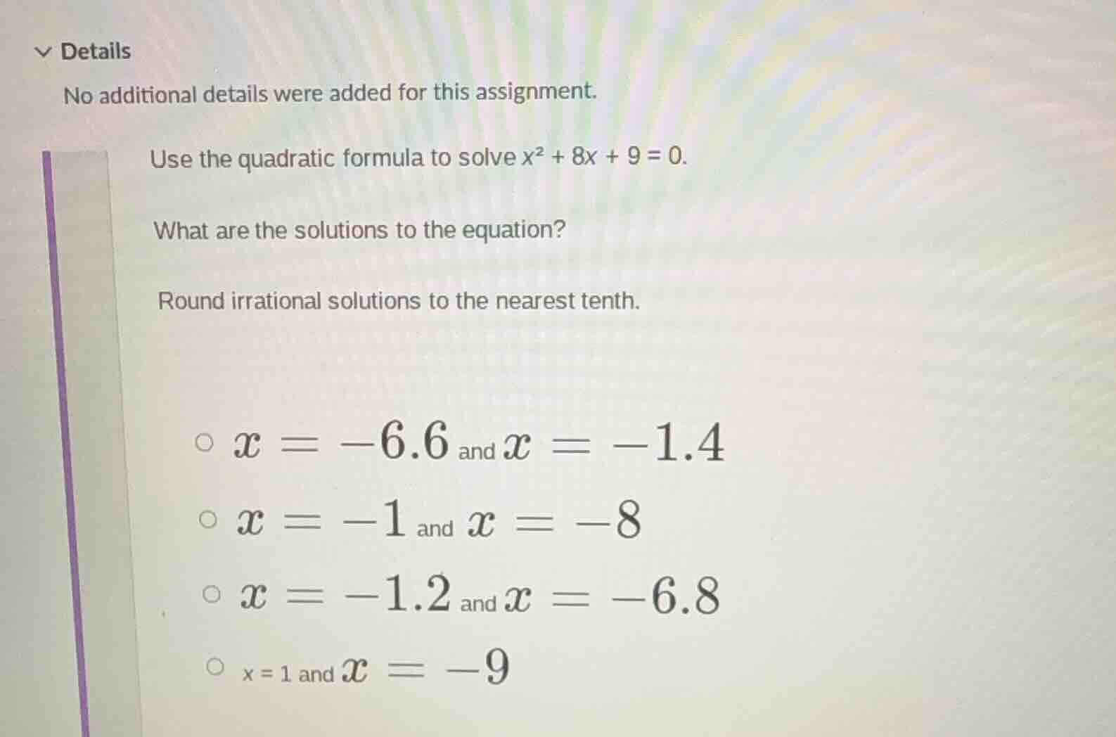 details no additional details were added for this assignment. use the q…