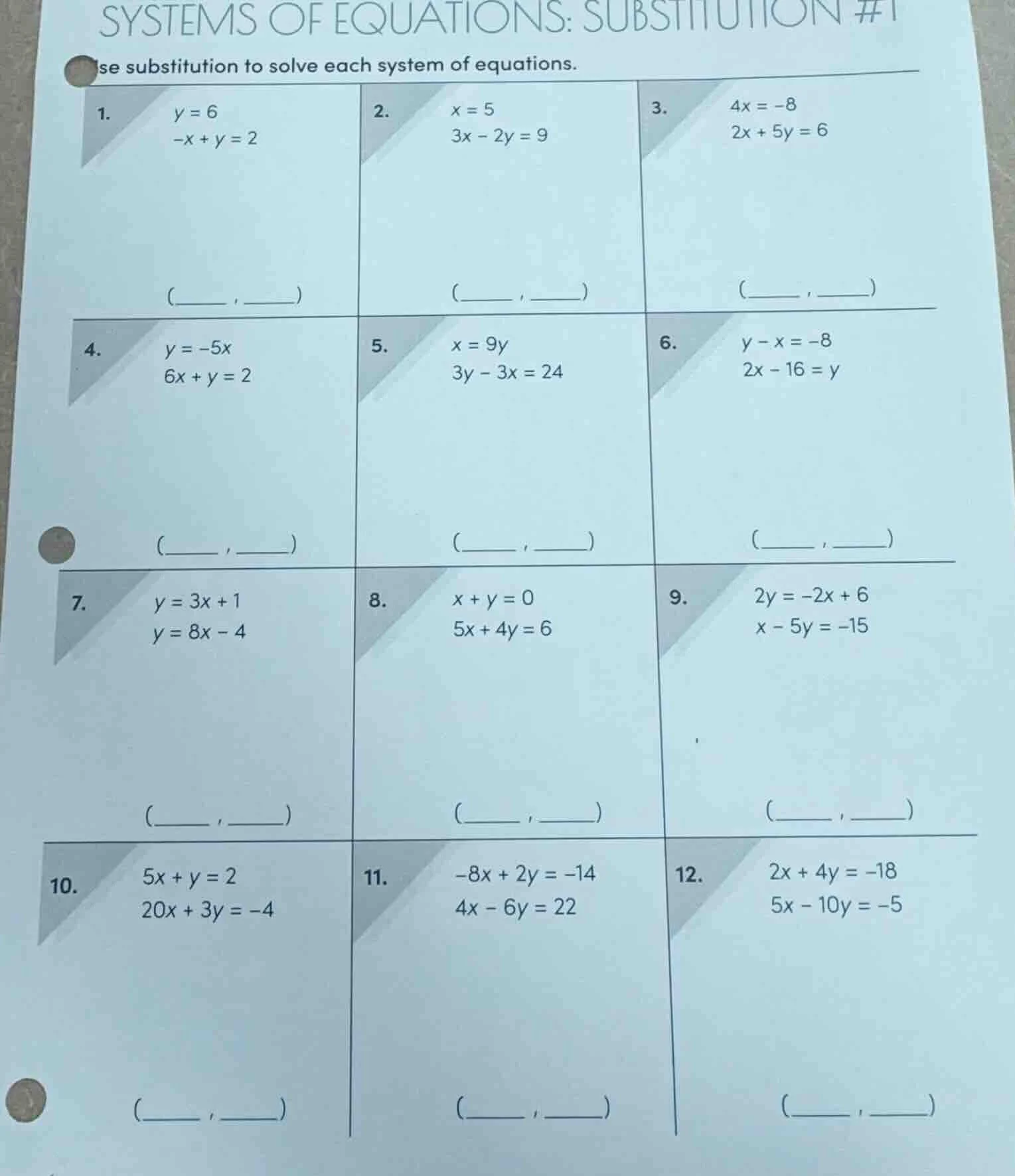 systems of equations: substitution #1 use substitution to solve each sy…
