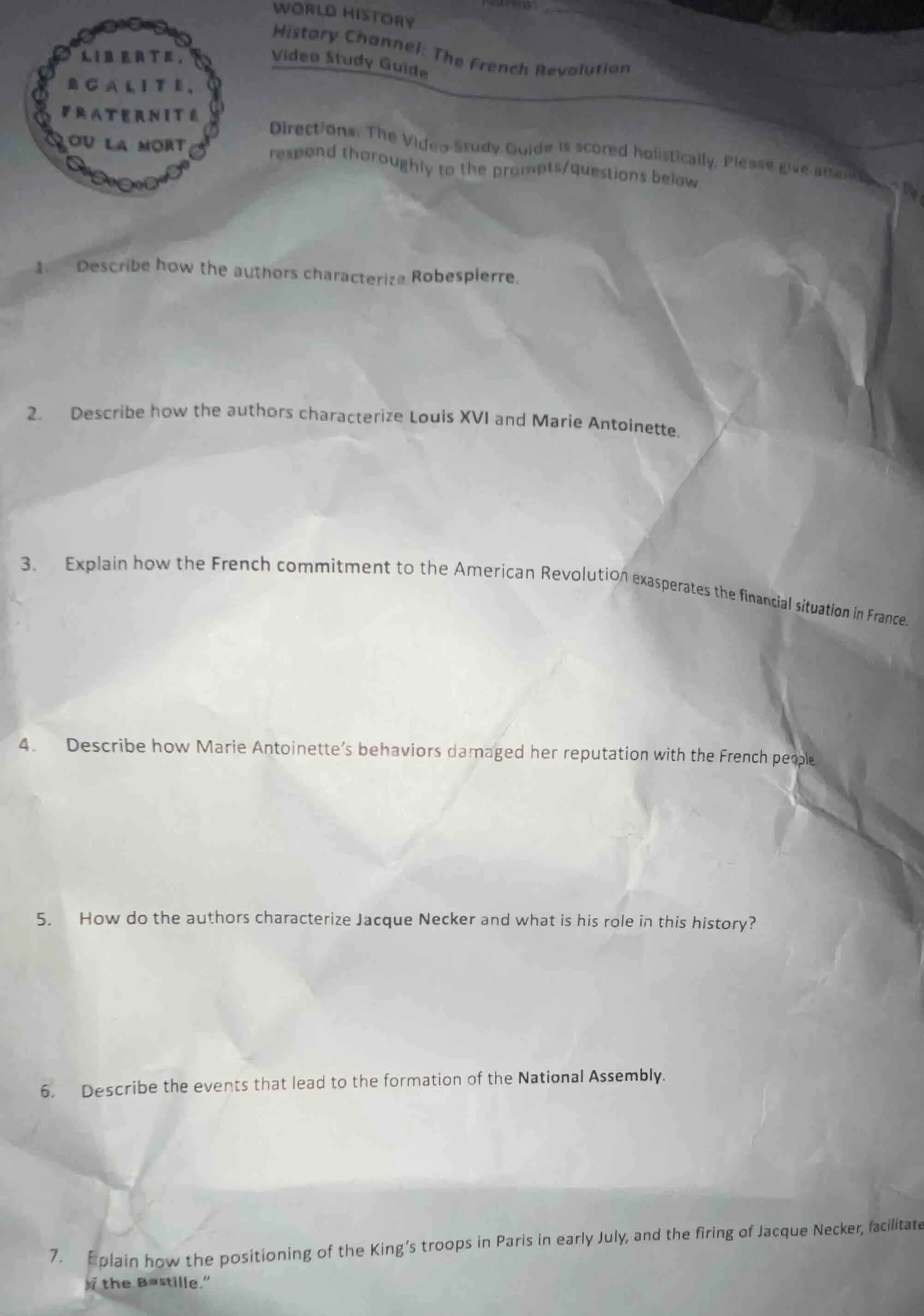 world history history channel: the french revolution video study guide …