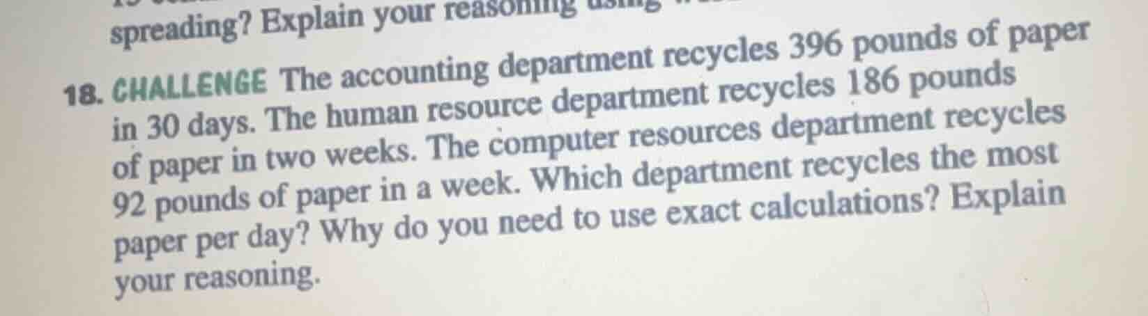 18. challenge the accounting department recycles 396 pounds of paper in…
