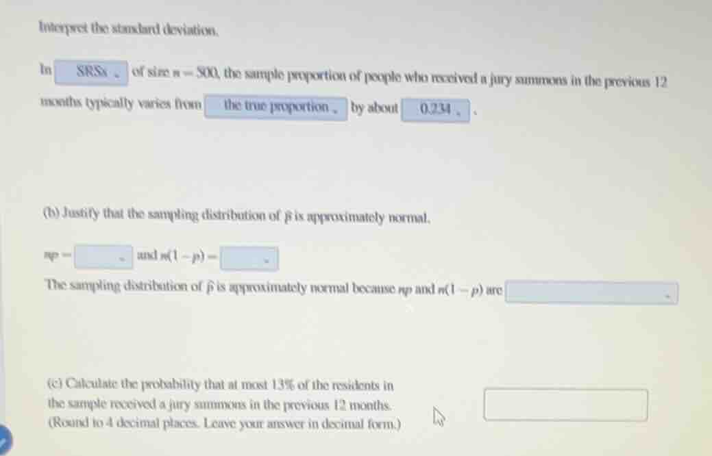 interpret the standard deviation. in srss of size n = 500, the sample p…