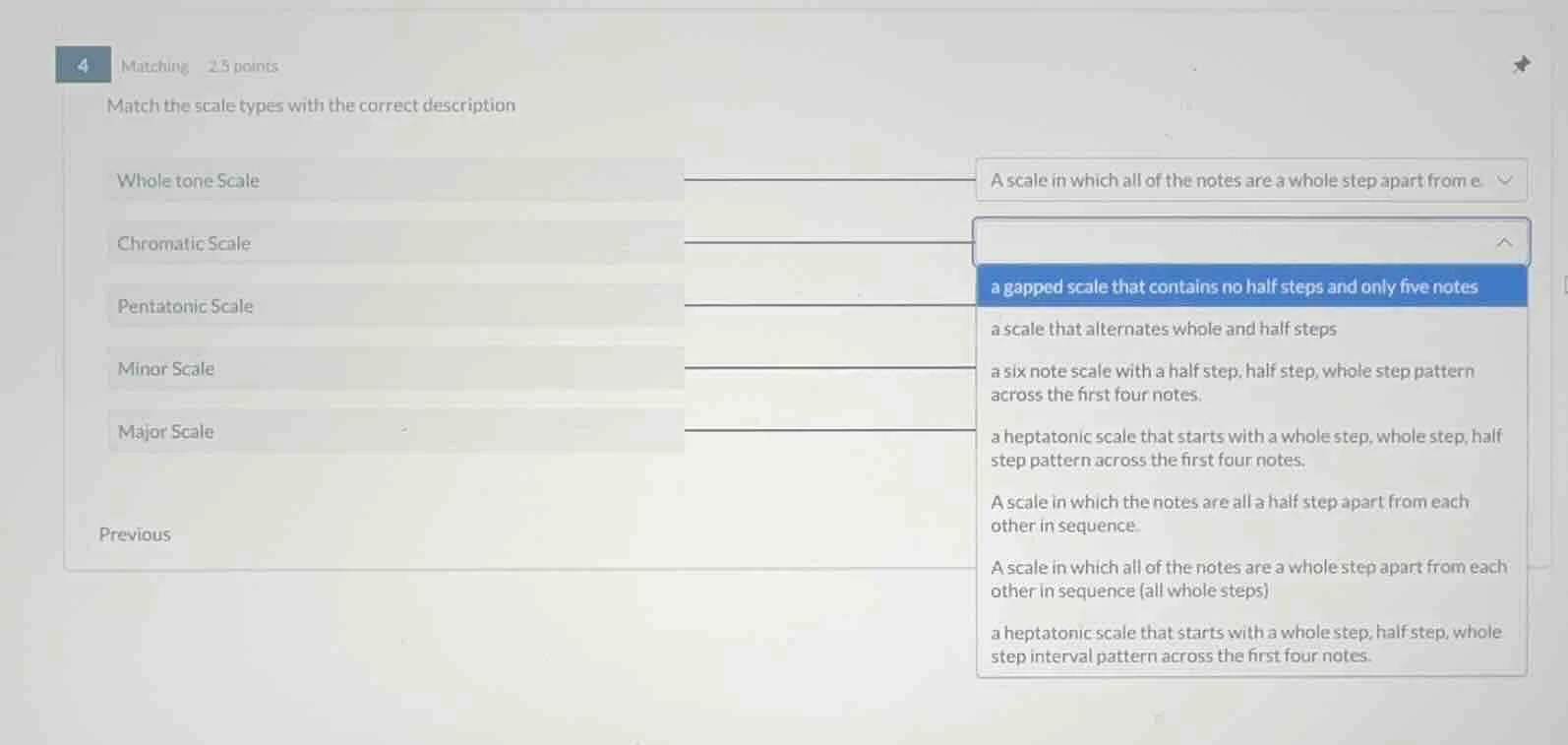 4 matching 2.5 points match the scale types with the correct descriptio…