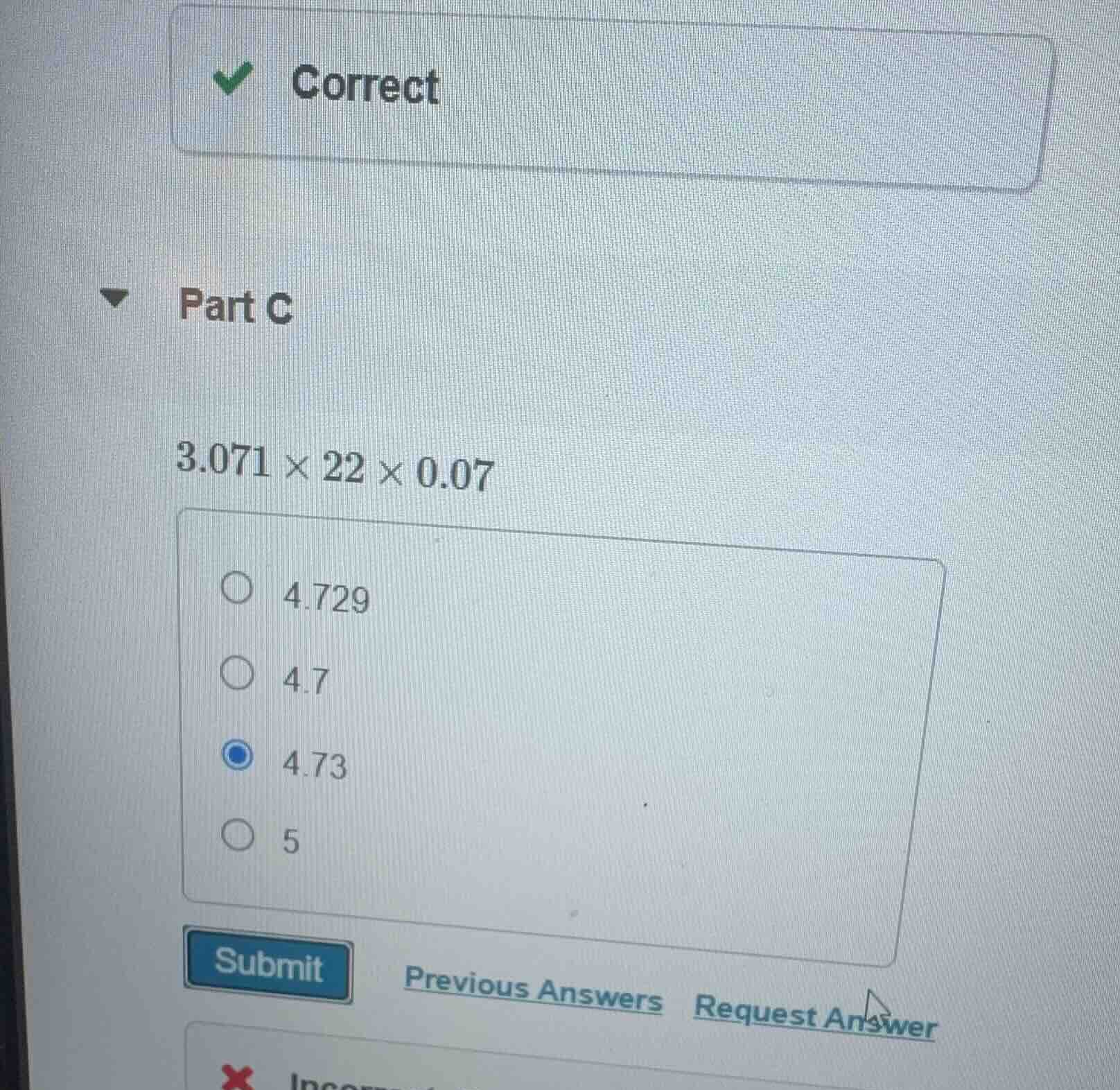 part c $3.071 \\times 22 \\times 0.07$ \\(\\circ\\) 4.729 \\(\\circ\\) …