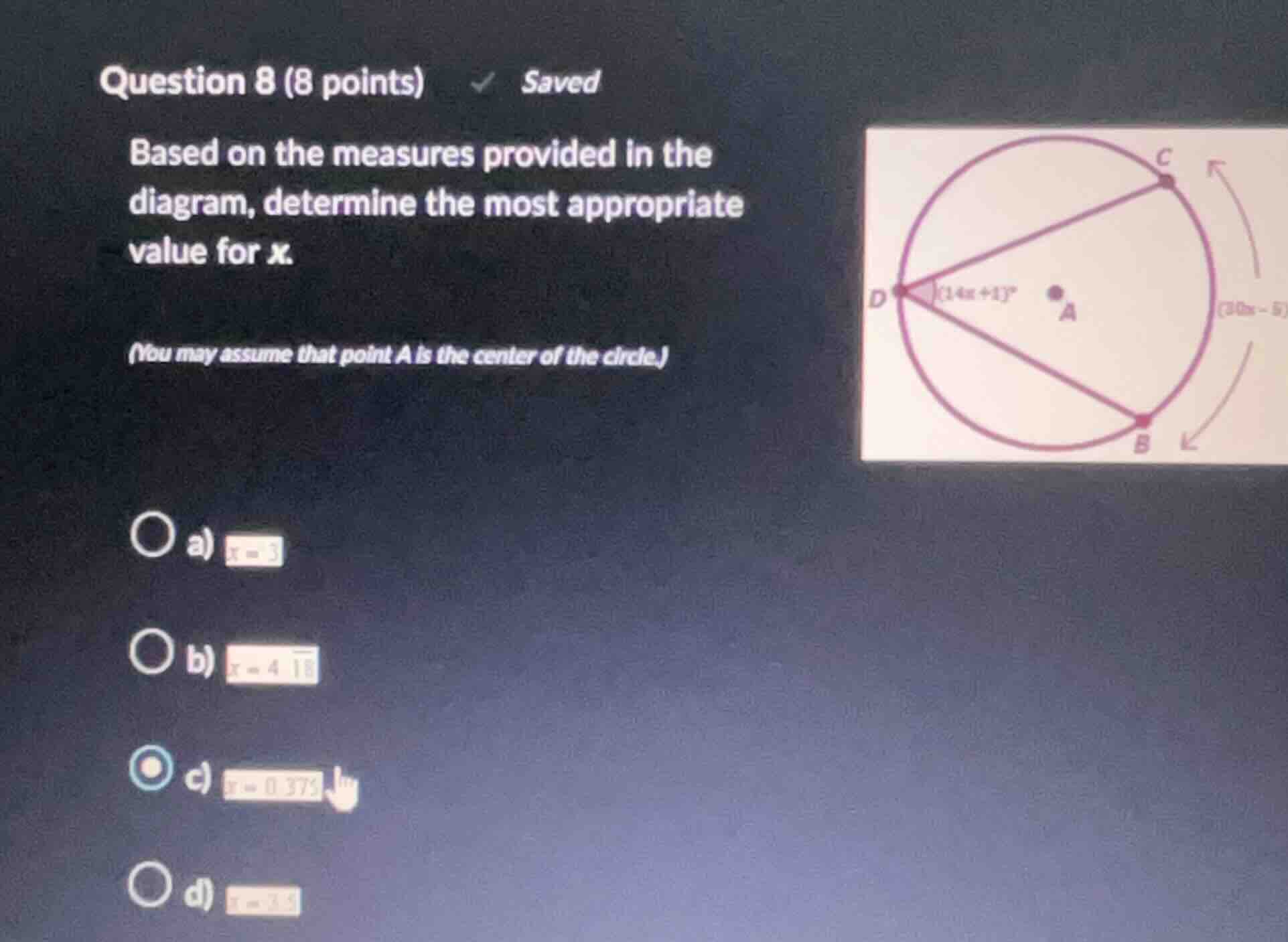 question 8 (8 points) saved based on the measures provided in the diagr…