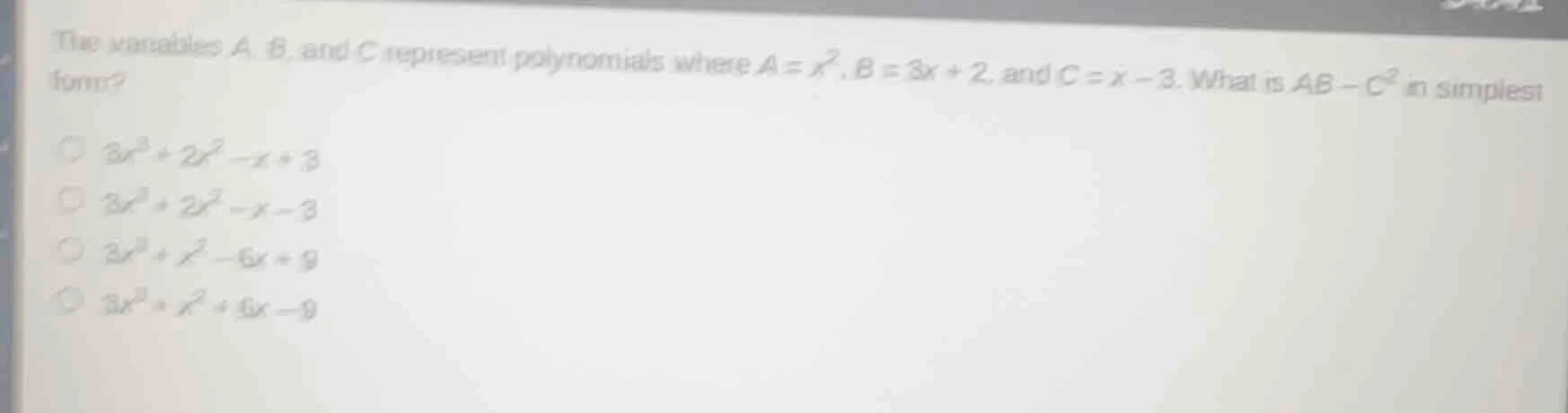 the variables a, b, and c represent polynomials where ( a = x^2 ), ( b …