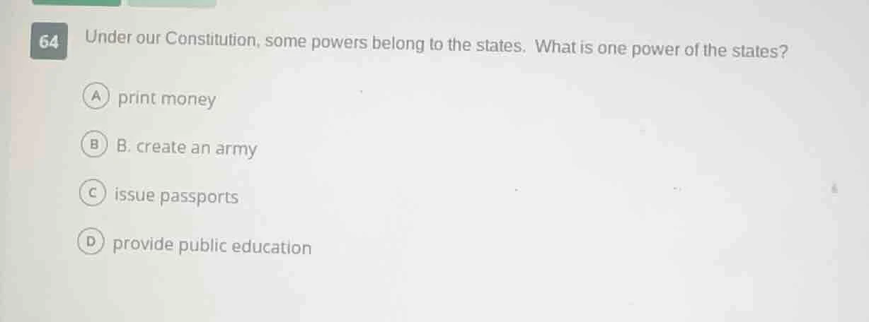 64 under our constitution, some powers belong to the states. what is on…