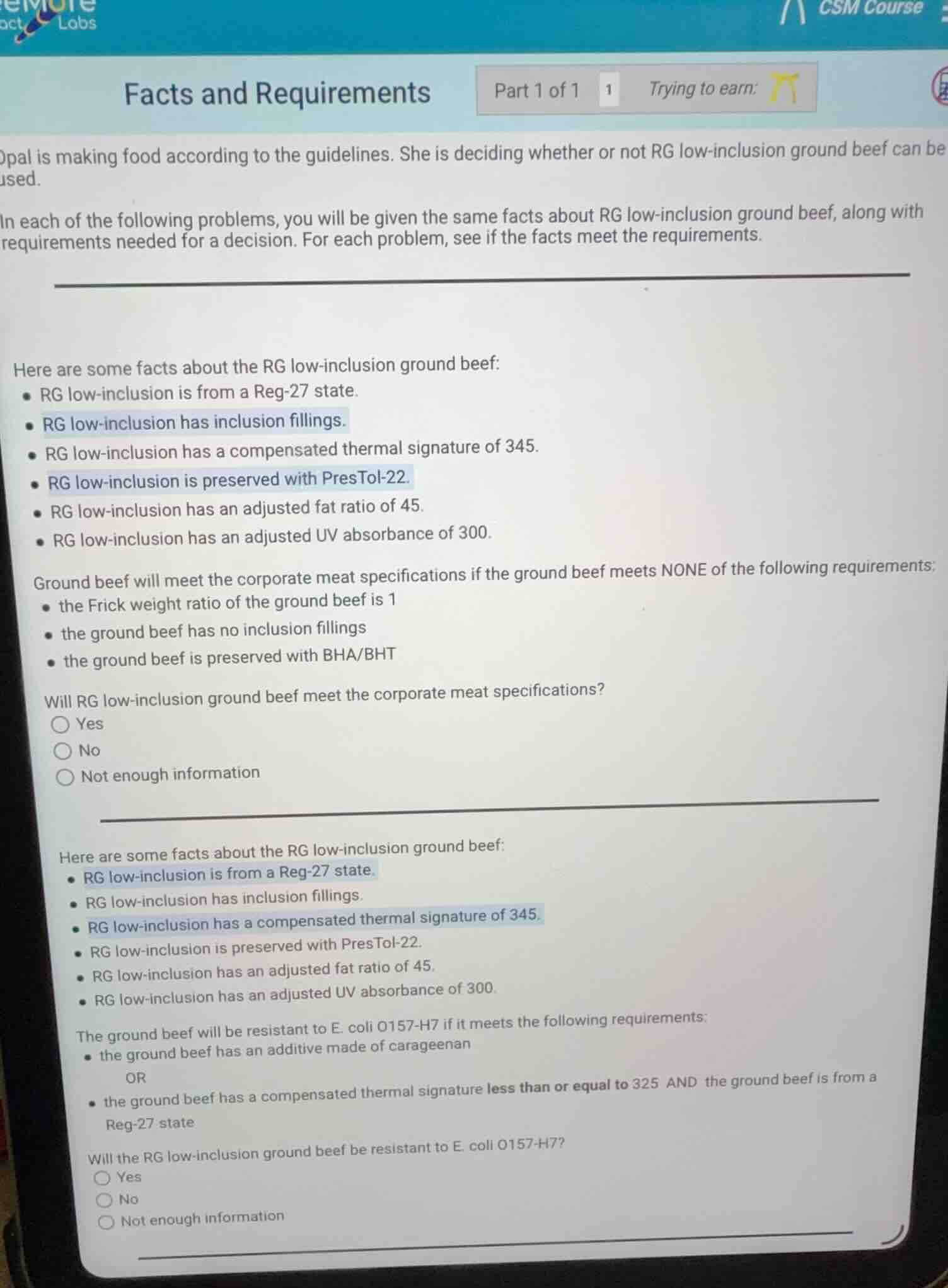 facts and requirements opal is making food according to the guidelines.…