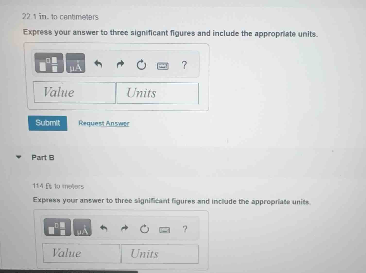 22.1 in. to centimeters express your answer to three significant figure…