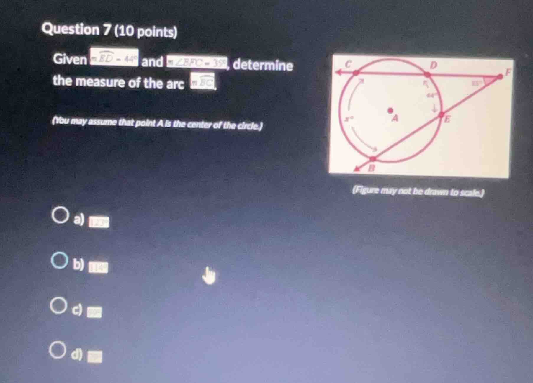 question 7 (10 points) given ( moverarc{ed} = 44^circ ) and ( mangle bf…