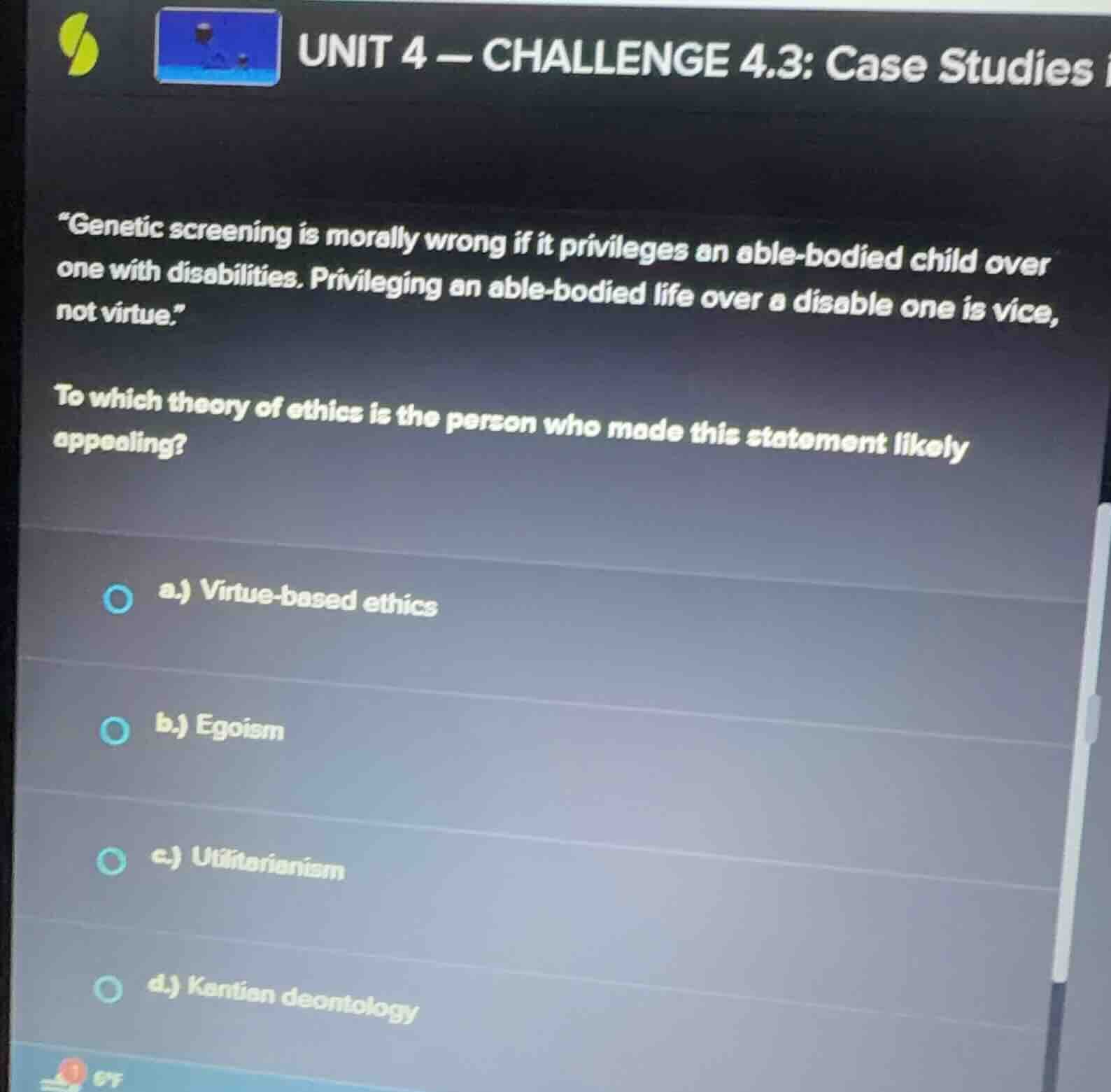 unit 4 — challenge 4.3: case studies \genetic screening is morally wron…