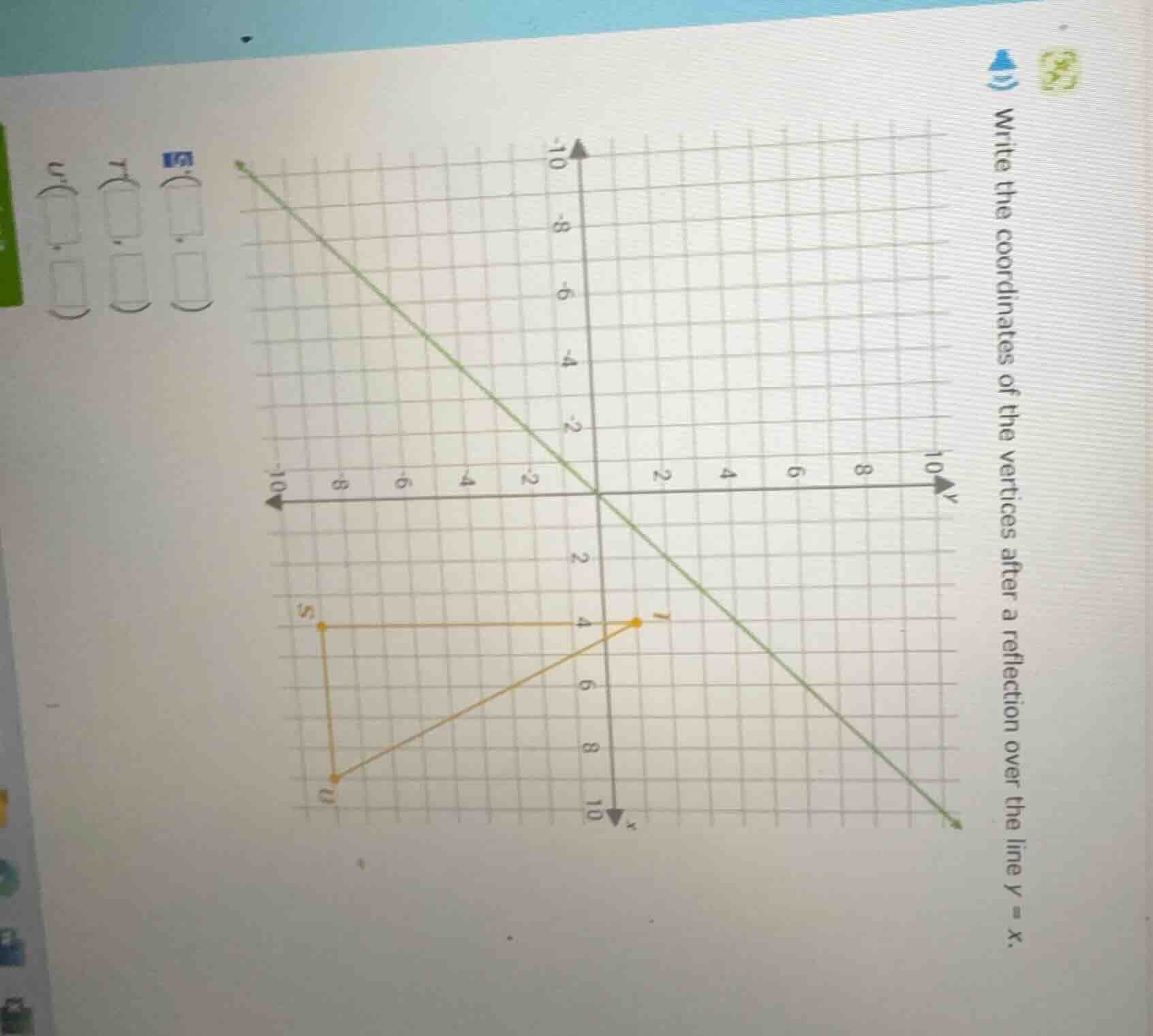 write the coordinates of the vertices after a reflection over the line …