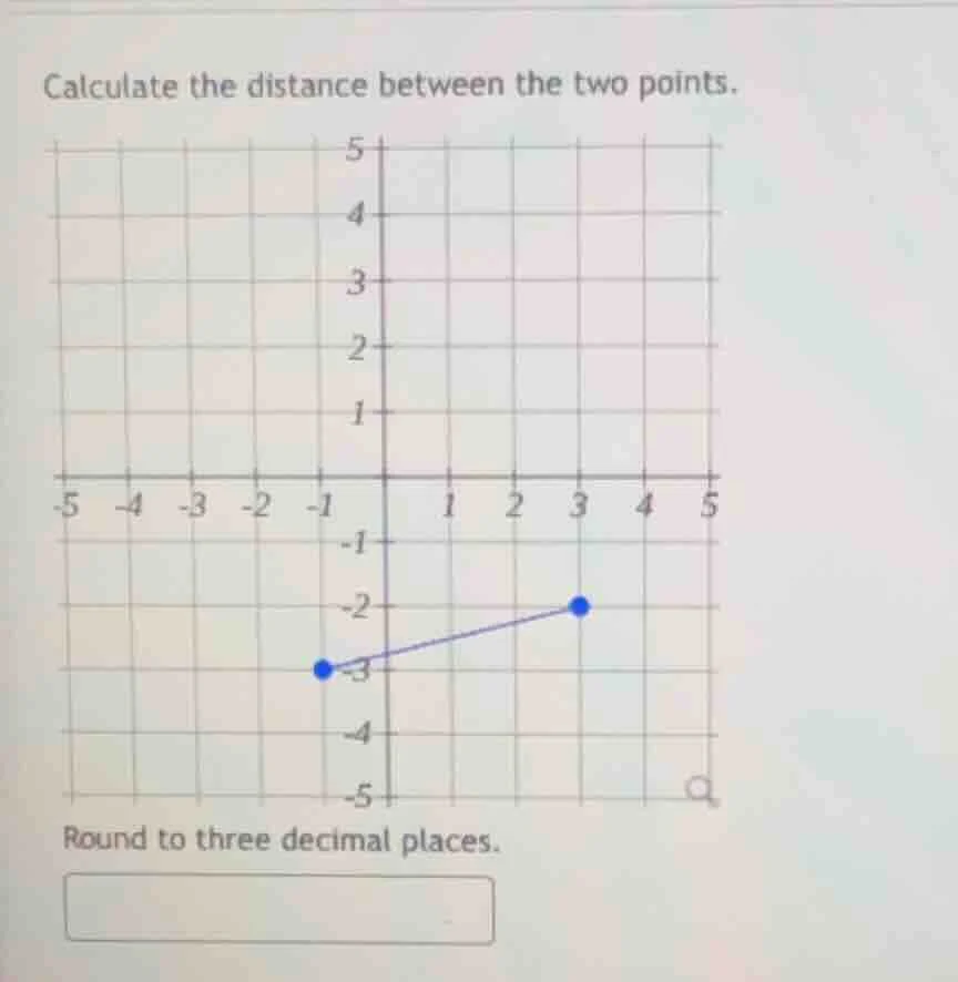 calculate the distance between the two points. round to three decimal p…