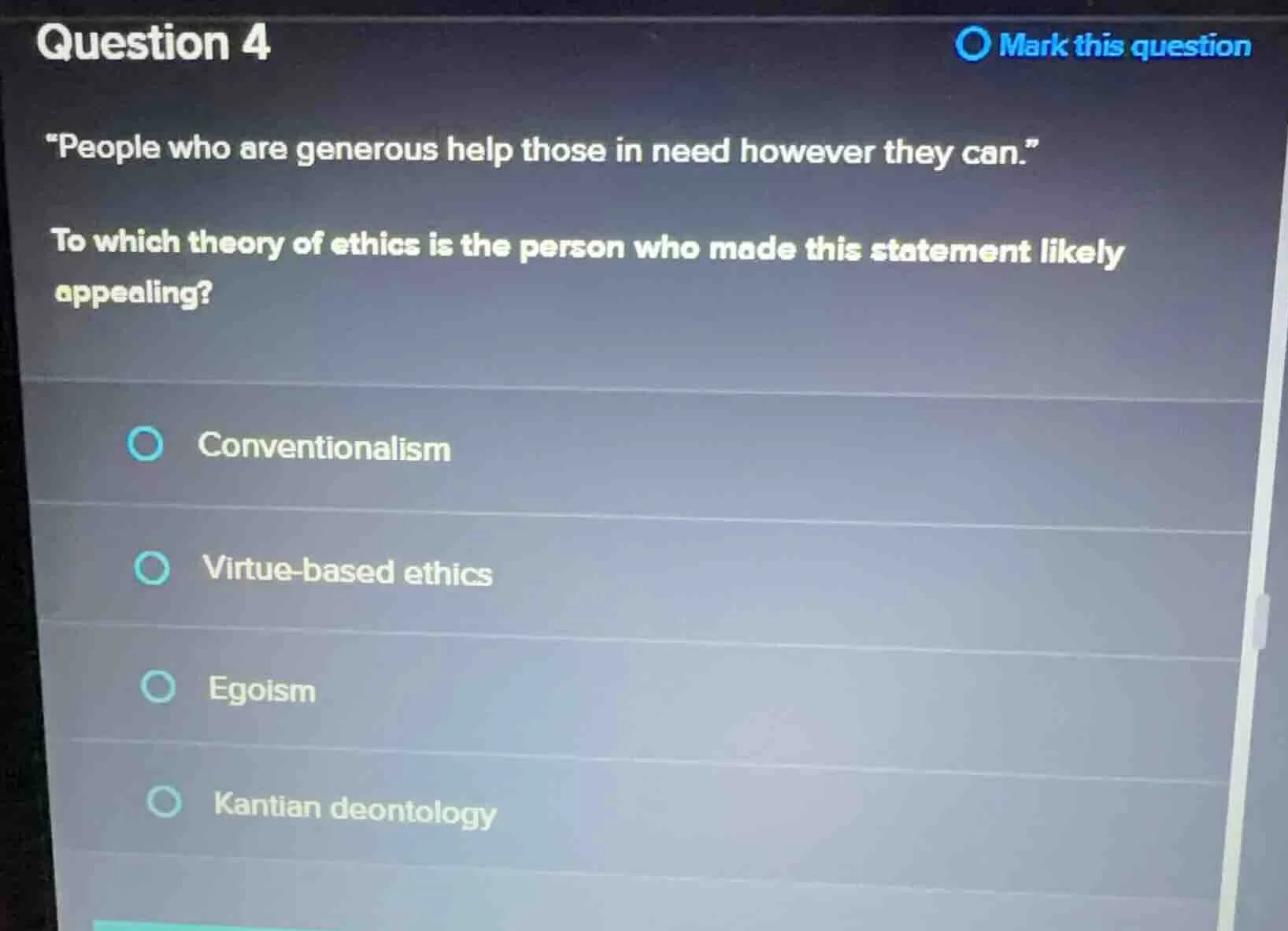 question 4 \people who are generous help those in need however they can…