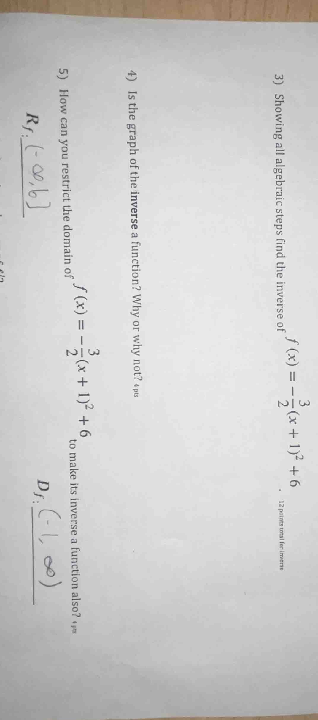 3) showing all algebraic steps find the inverse of $f(x) = -\frac{3}{2}…
