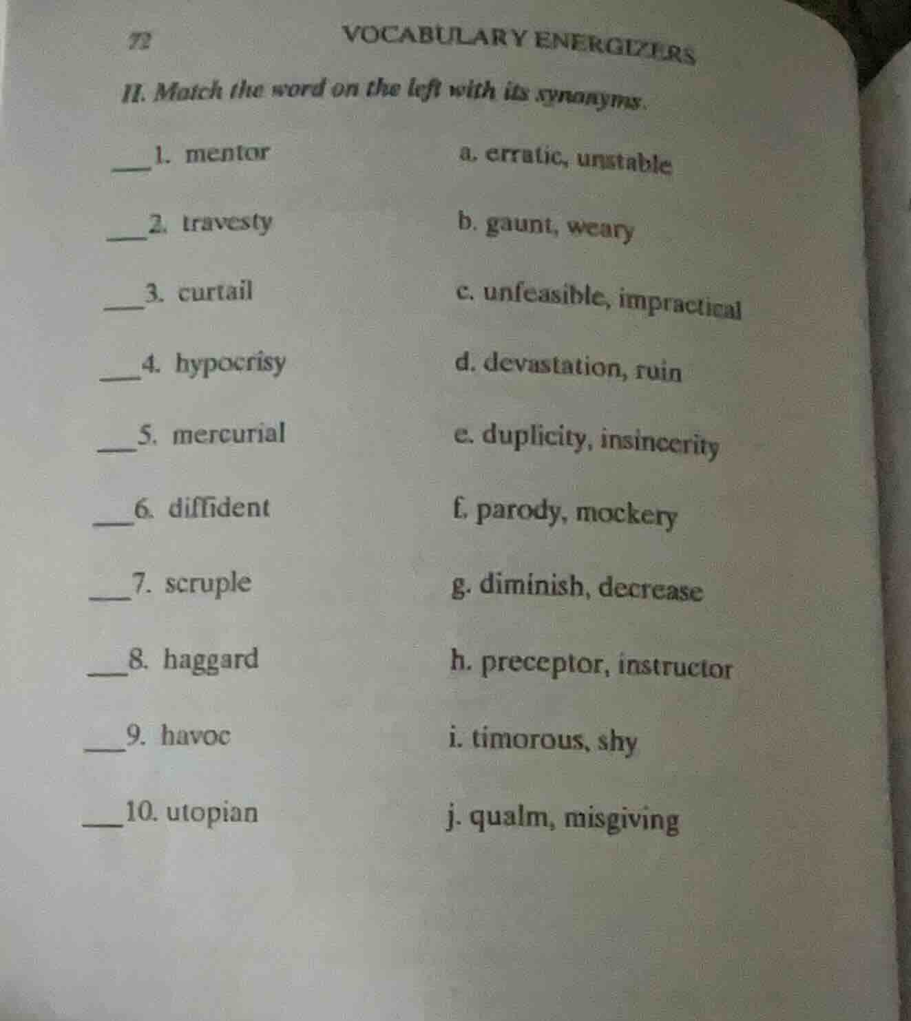 ii. match the word on the left with its synonyms. __1. mentor a. errati…