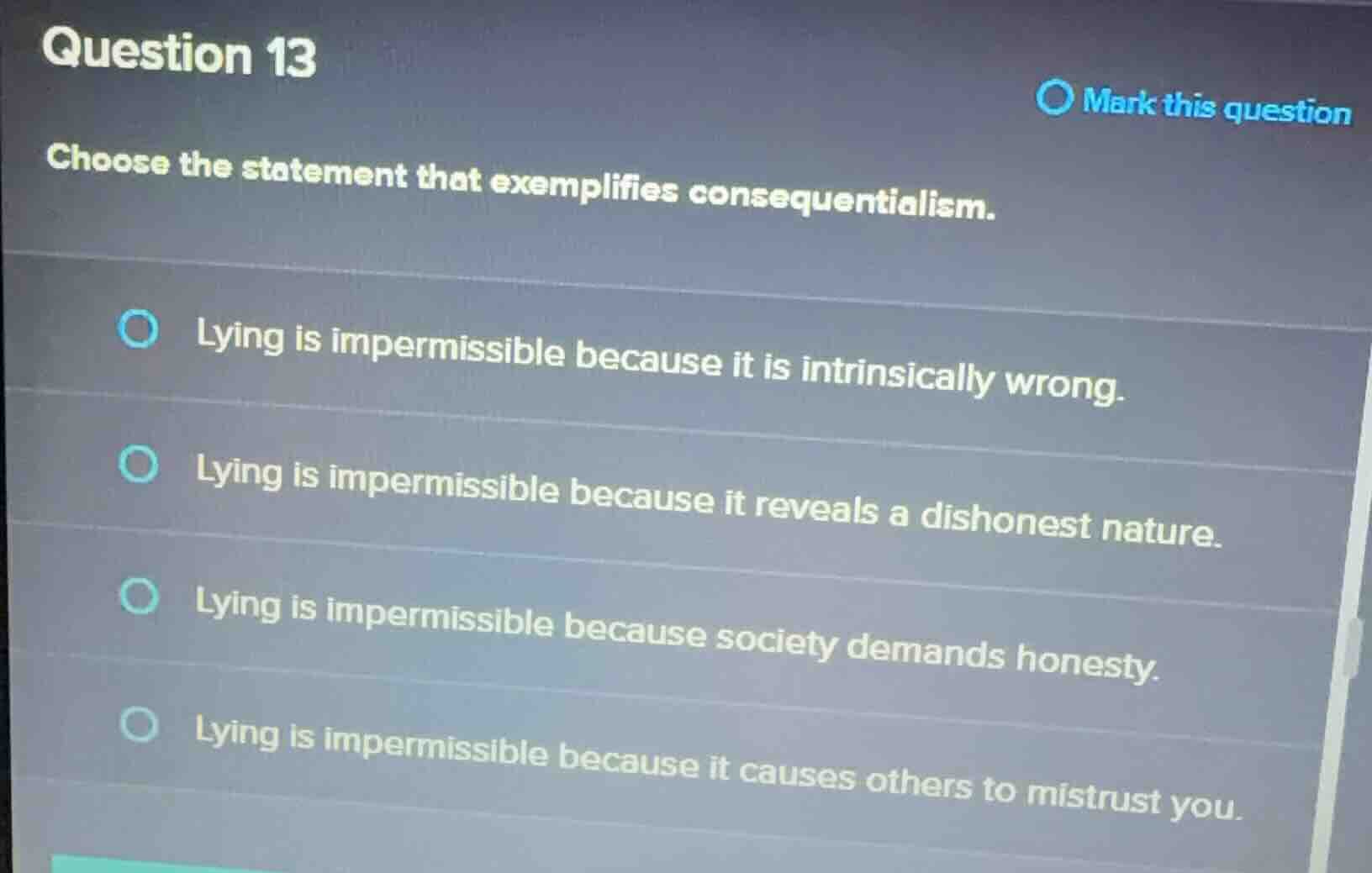 question 13 mark this question choose the statement that exemplifies co…