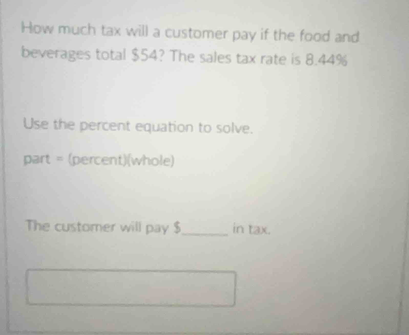 how much tax will a customer pay if the food and beverages total $54? t…