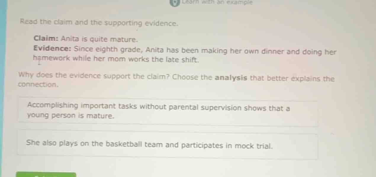 read the claim and the supporting evidence. claim: anita is quite matur…