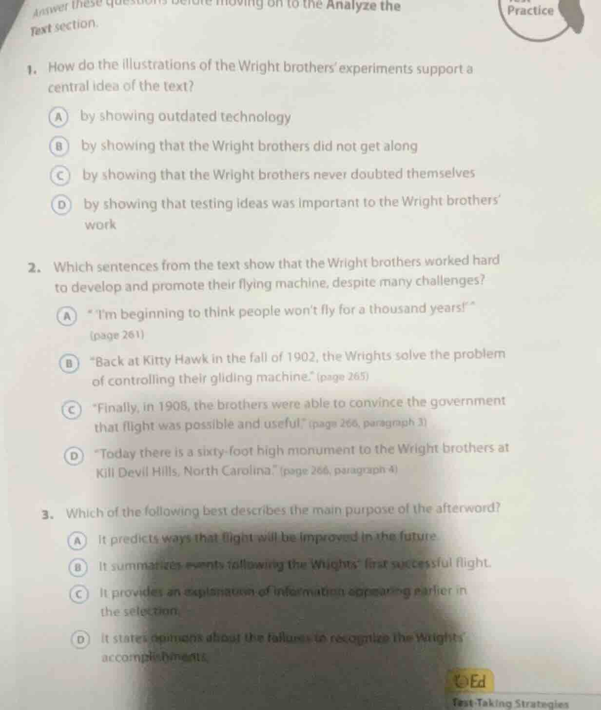 answer these questions before moving on to the analyze the text section…