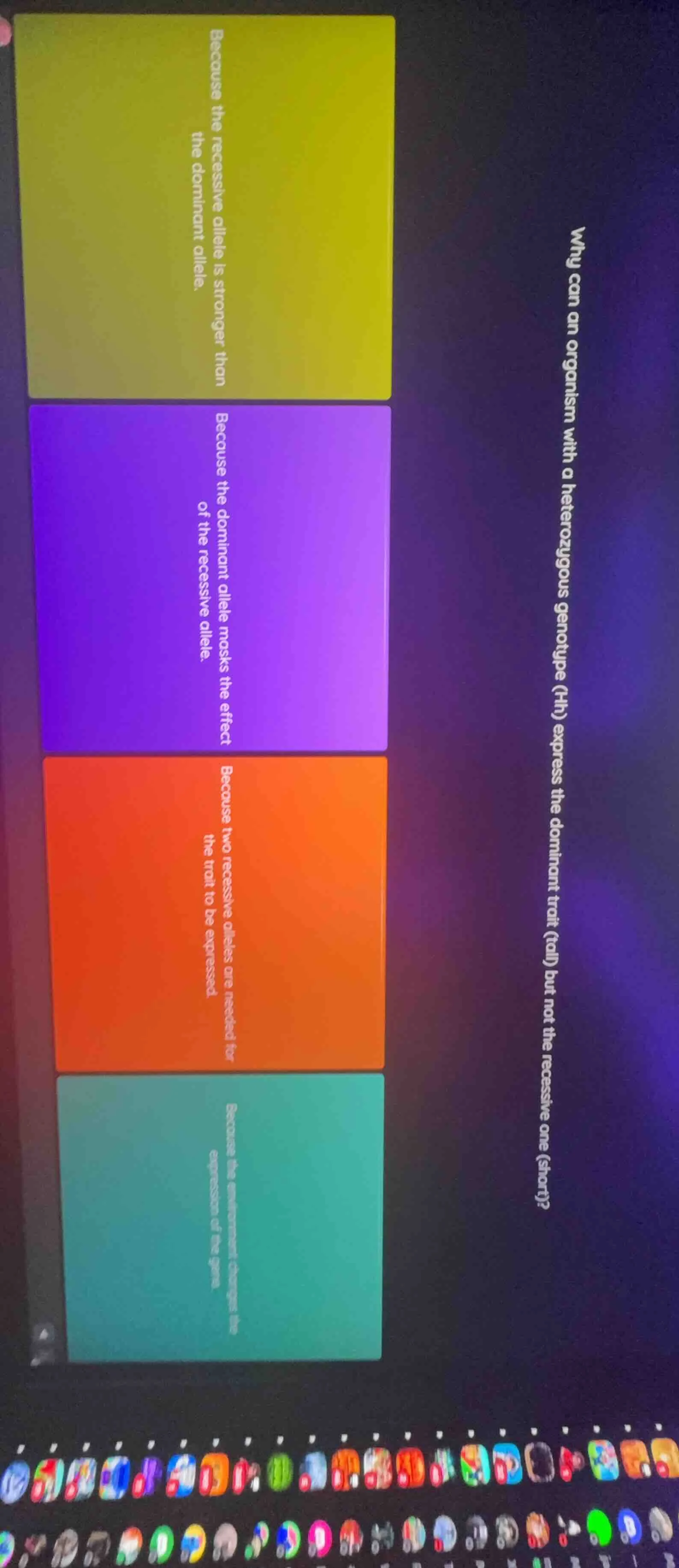 why can an organism with a heterozygous genotype (hh) express the domin…