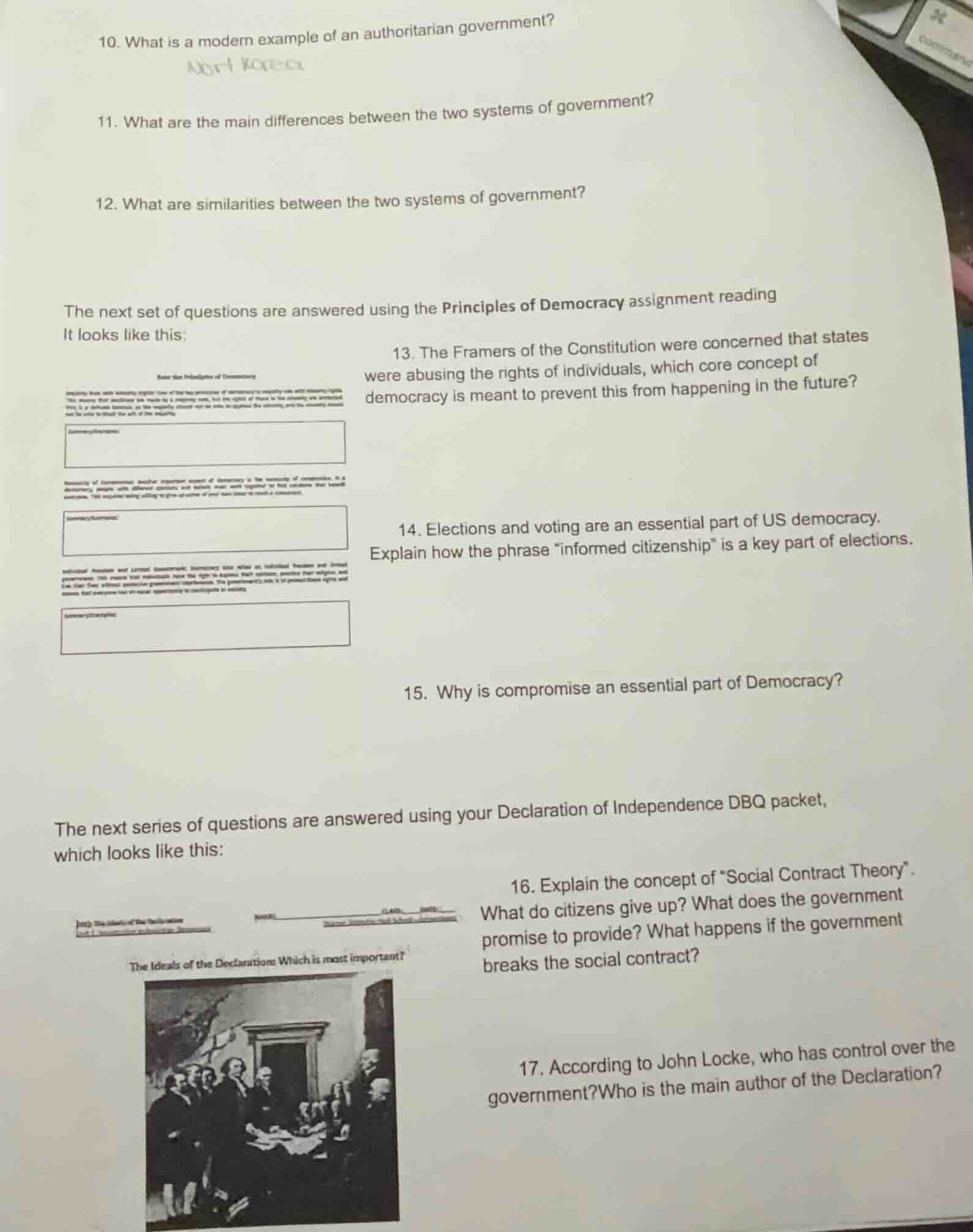 10. what is a modern example of an authoritarian government? 11. what a…
