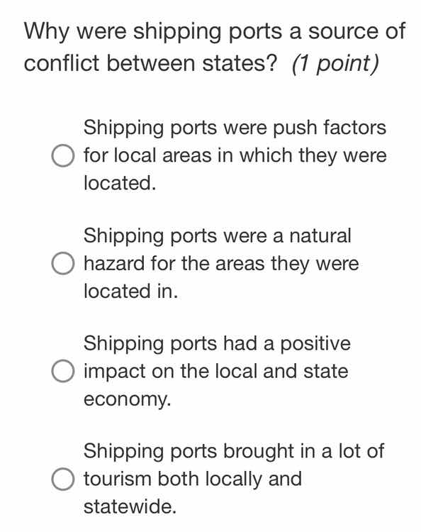 why were shipping ports a source of conflict between states? (1 point) …