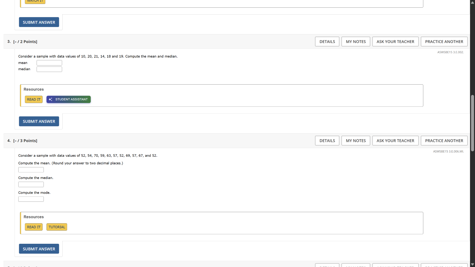 3. - / 2 points consider a sample with data values of 10, 20, 21, 14, 1…