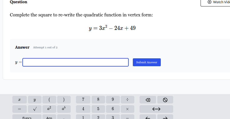 question complete the square to re - write the quadratic function in ve…