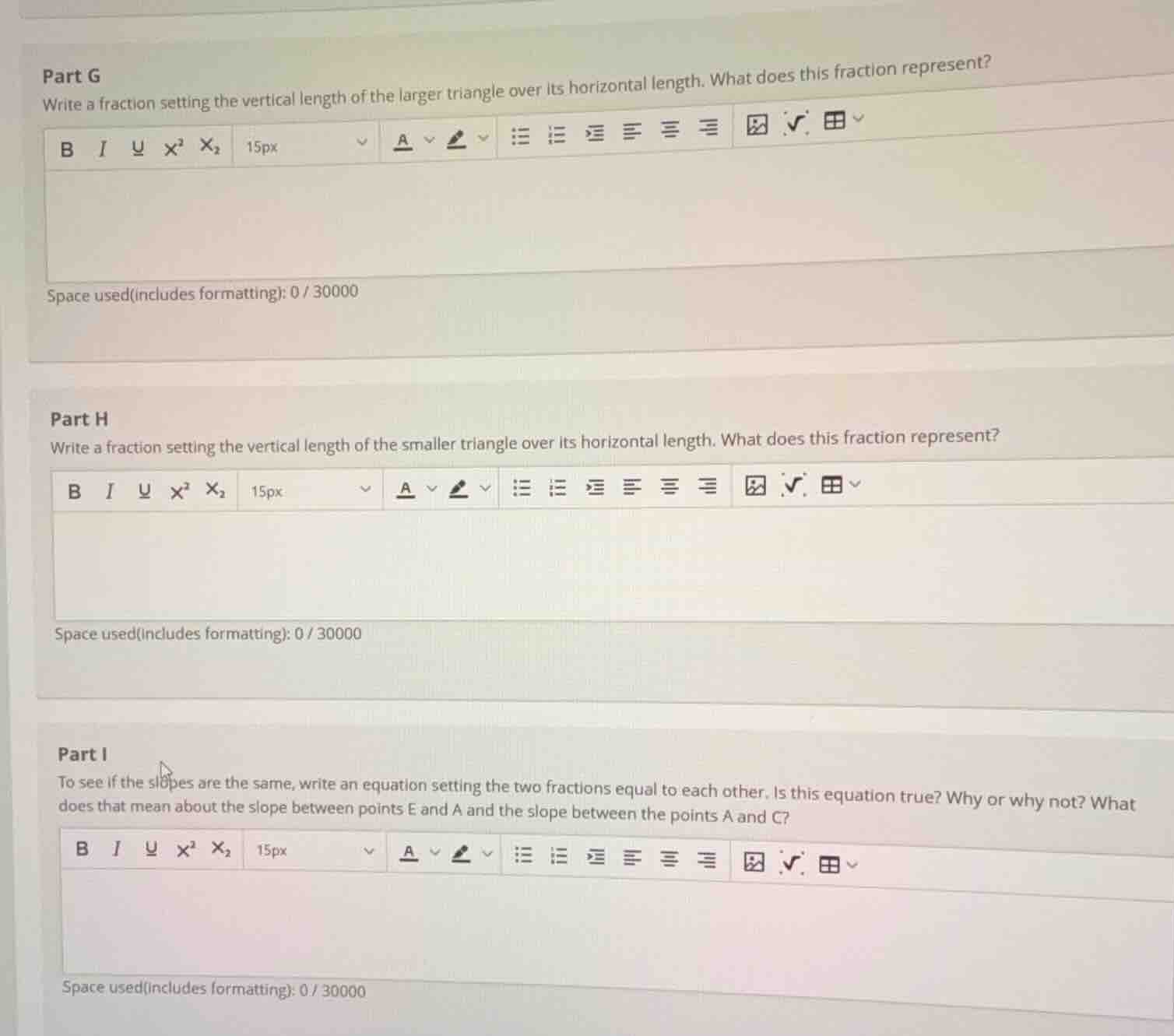 part g write a fraction setting the vertical length of the larger trian…