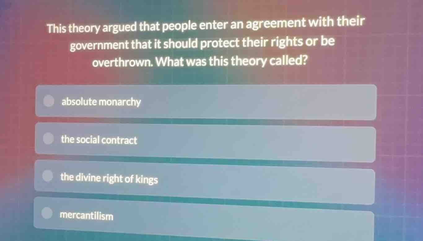 this theory argued that people enter an agreement with their government…