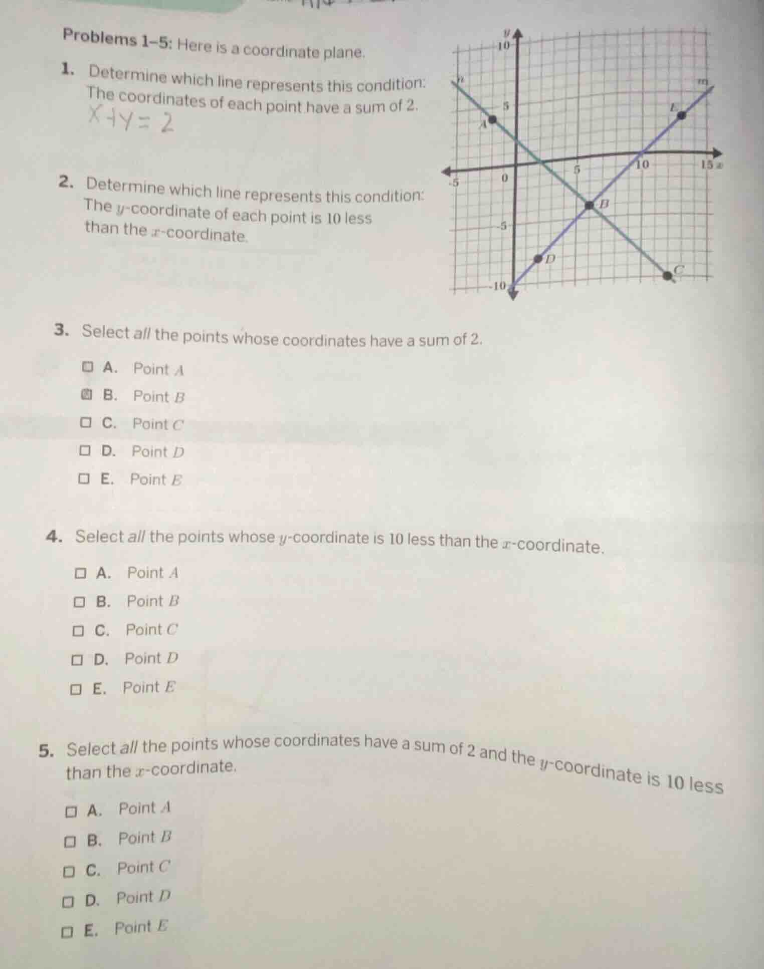 problems 1–5: here is a coordinate plane. 1. determine which line repre…