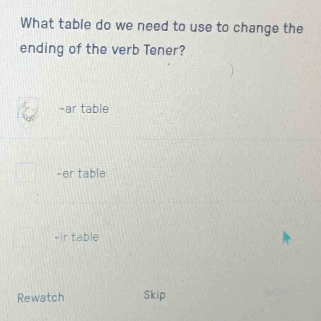 what table do we need to use to change the ending of the verb tener? -a…