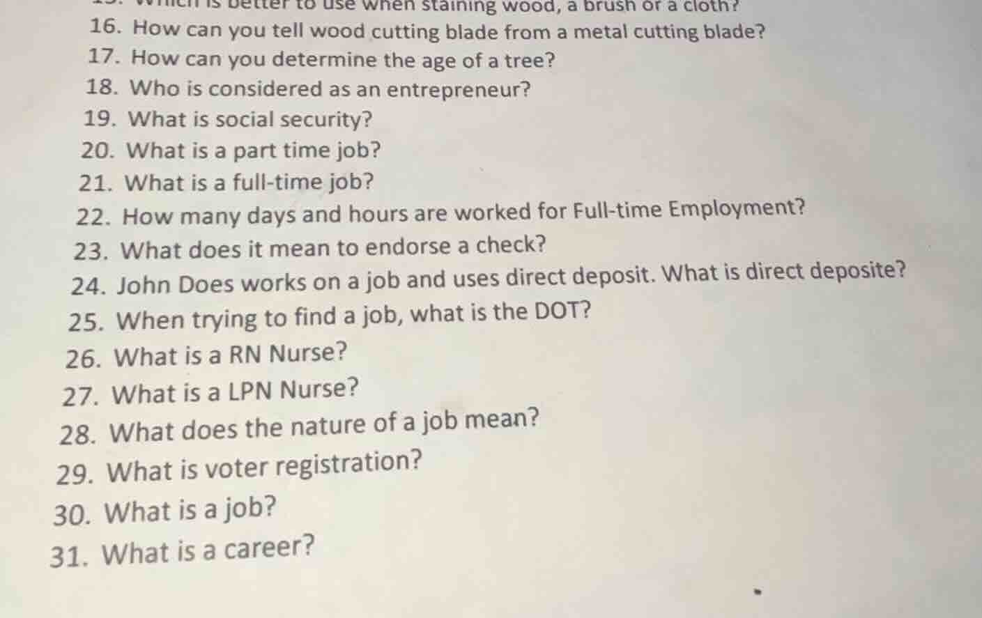 16. how can you tell wood cutting blade from a metal cutting blade? 17.…