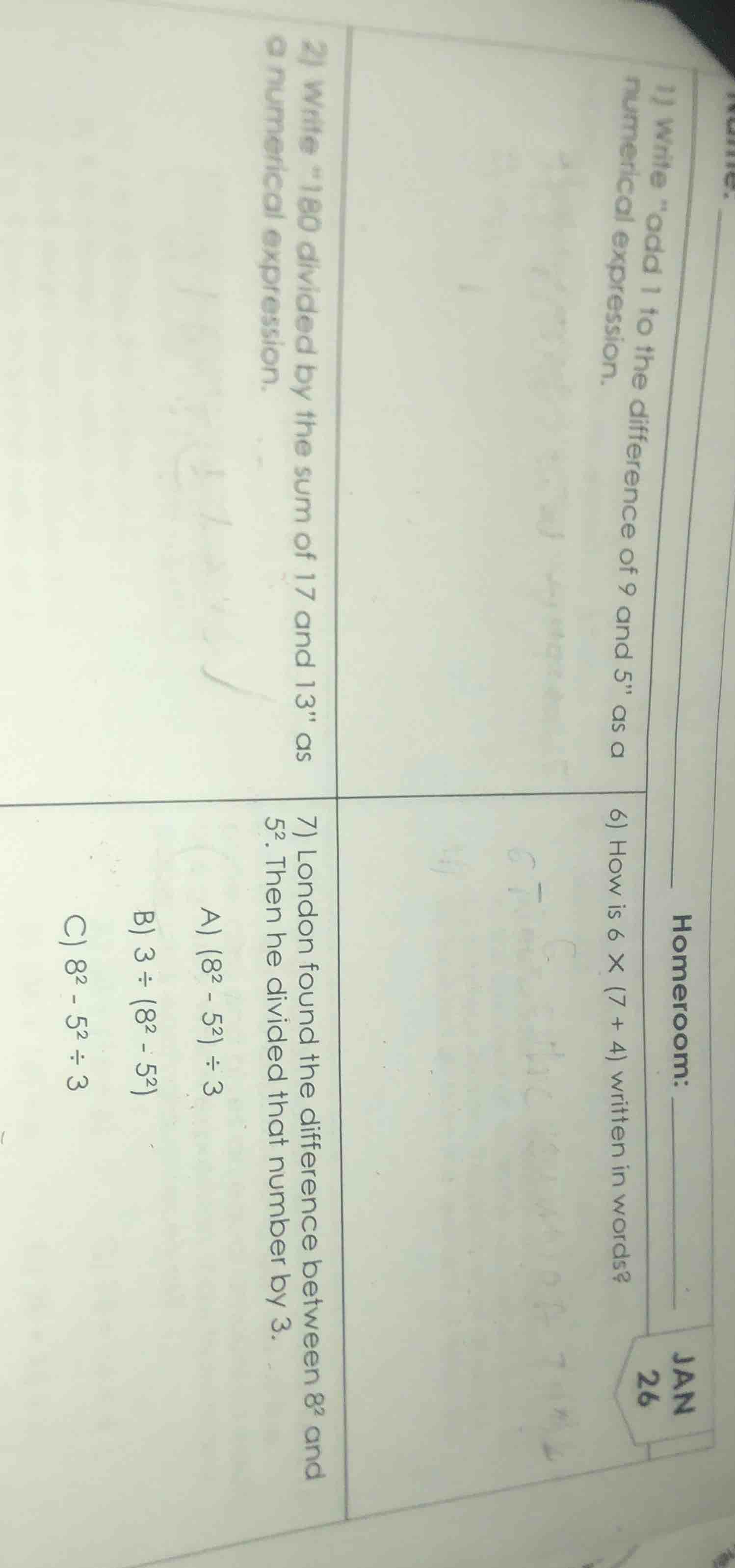1) write \add 1 to the difference of 9 and 5\ as a numerical expression…