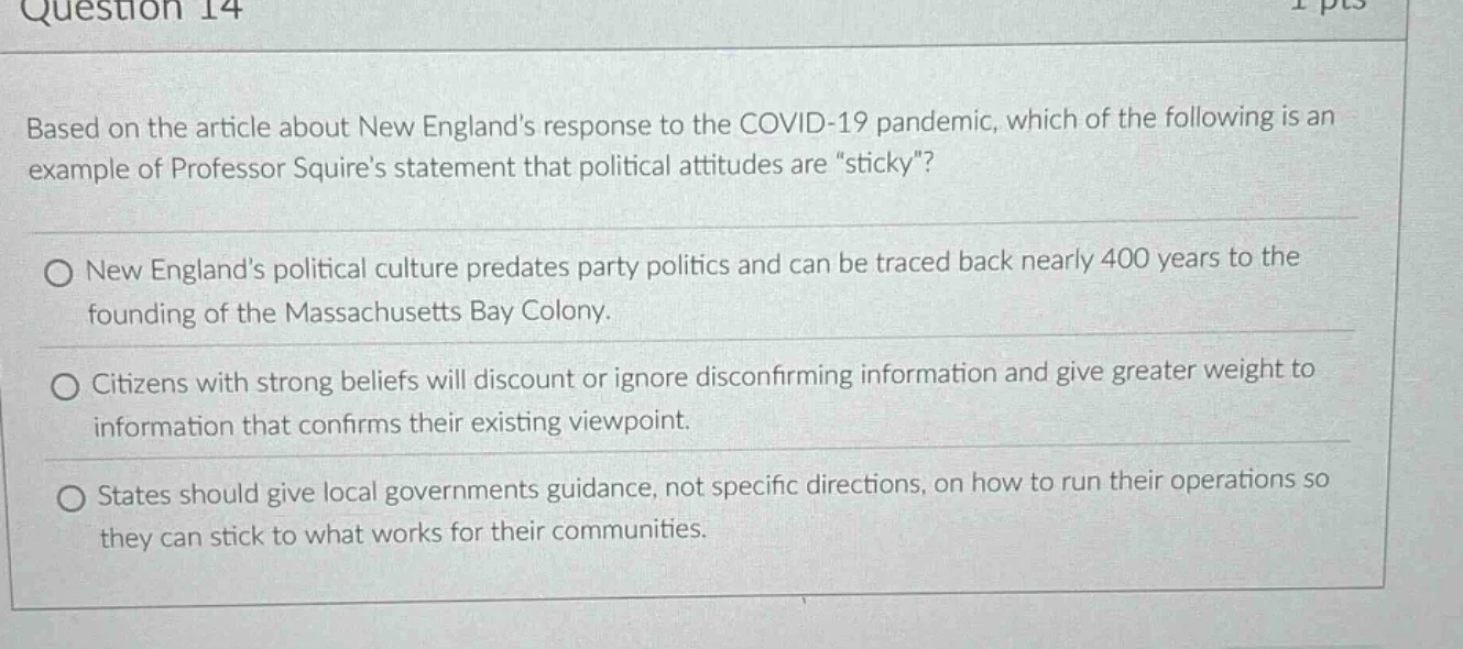 question 14 based on the article about new englands response to the cov…
