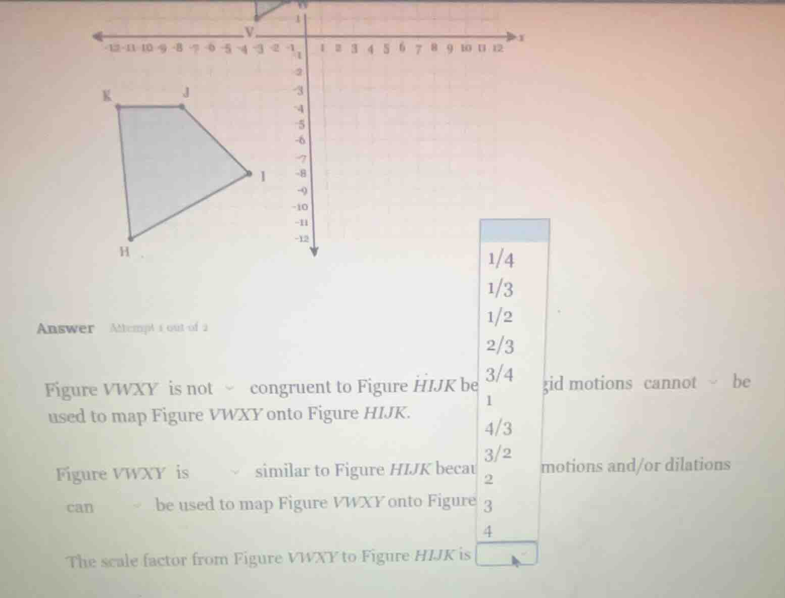 answer attempt 1 out of 2 figure vwxy is not congruent to figure hijk b…