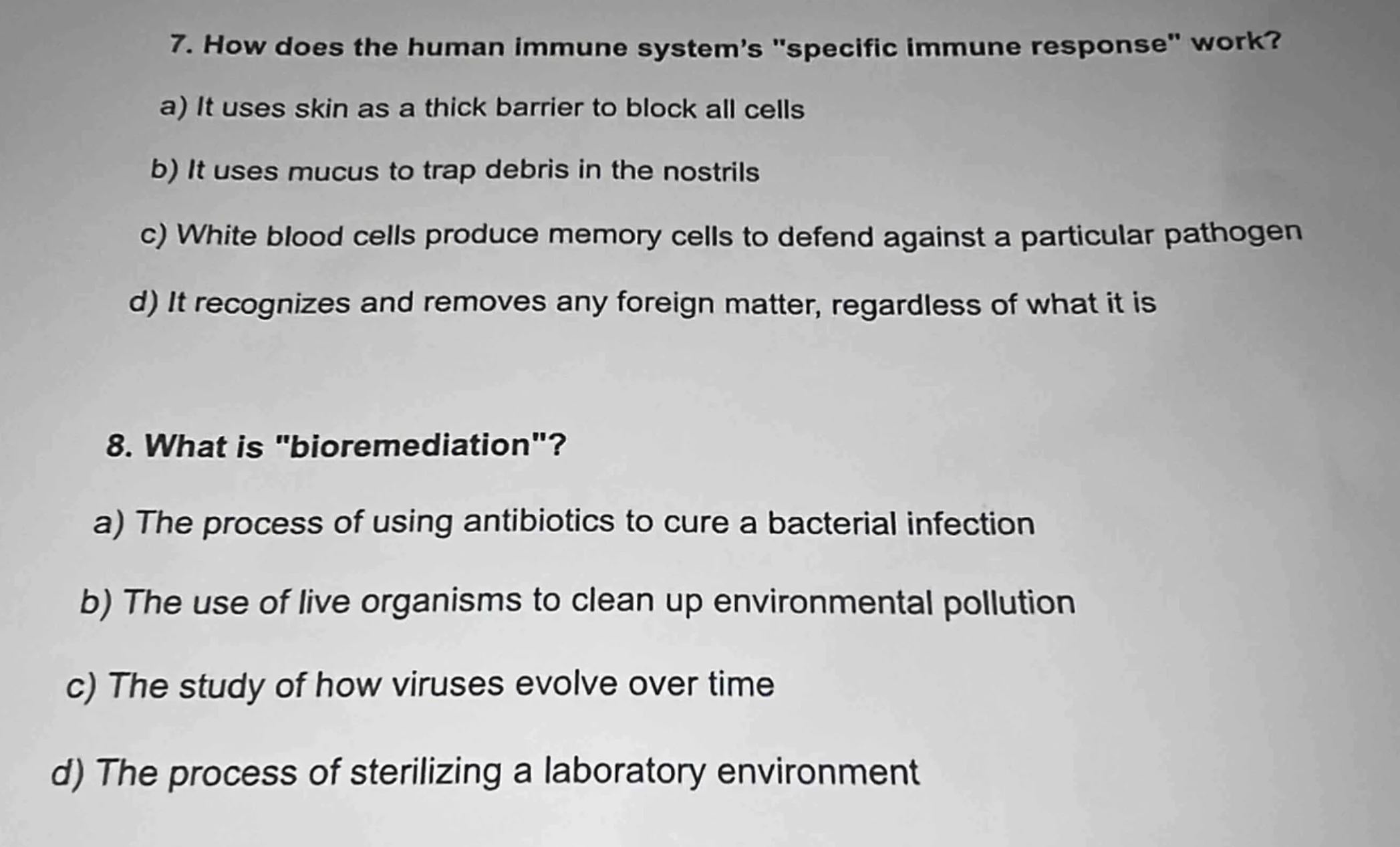 7. how does the human immune system’s \specific immune response\ work? …