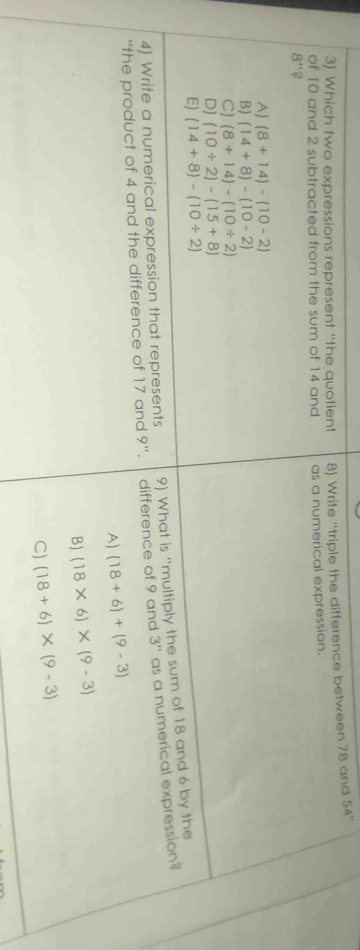 3) which two expressions represent \the quotient of 10 and 2 subtracted…