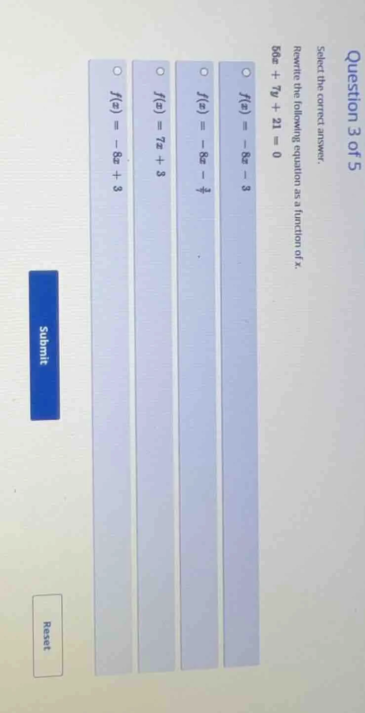 question 3 of 5 select the correct answer. rewrite the following equati…
