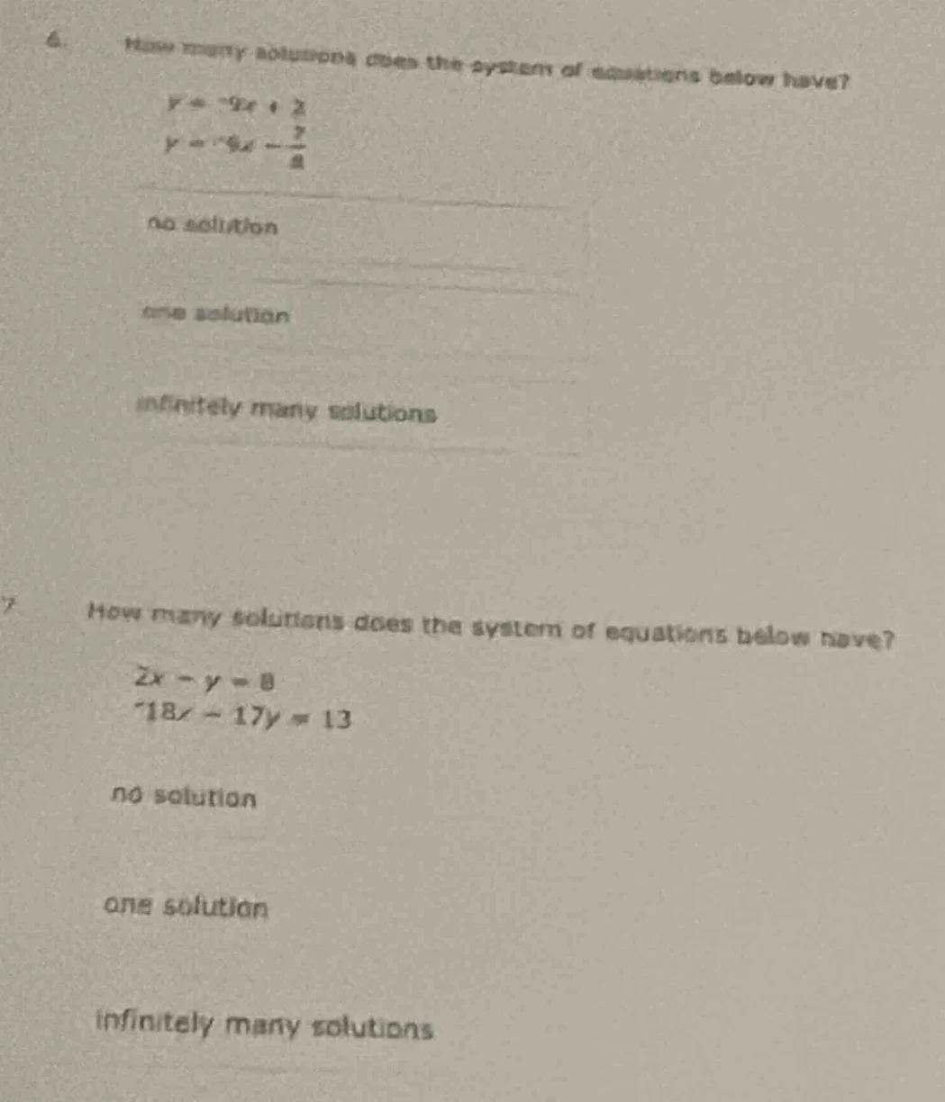 6. how many solutions does the system of equations below have? y = -9x …