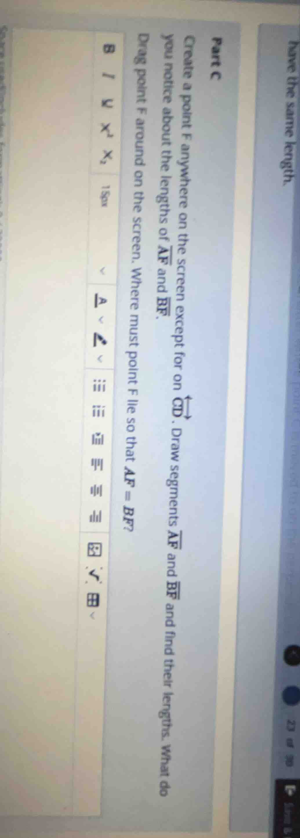 part c create a point f anywhere on the screen except for on \\(\\overl…