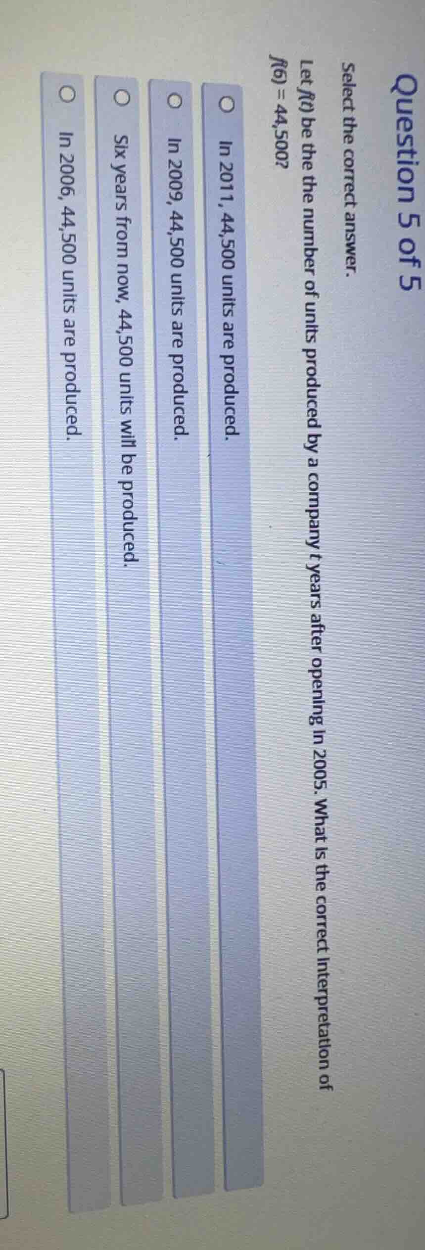question 5 of 5 select the correct answer. let ( f(t) ) be the the numb…