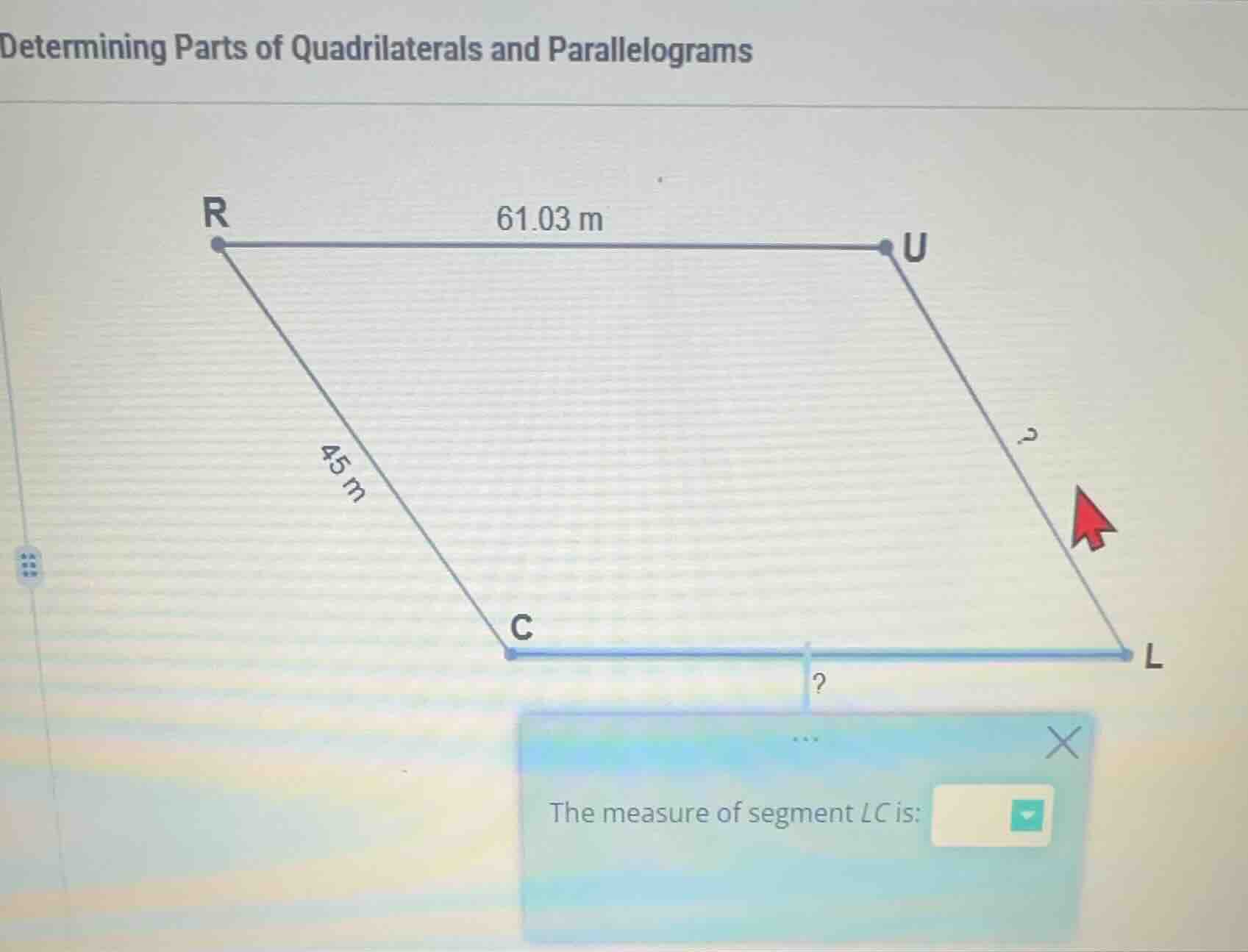 determining parts of quadrilaterals and parallelograms the measure of s…