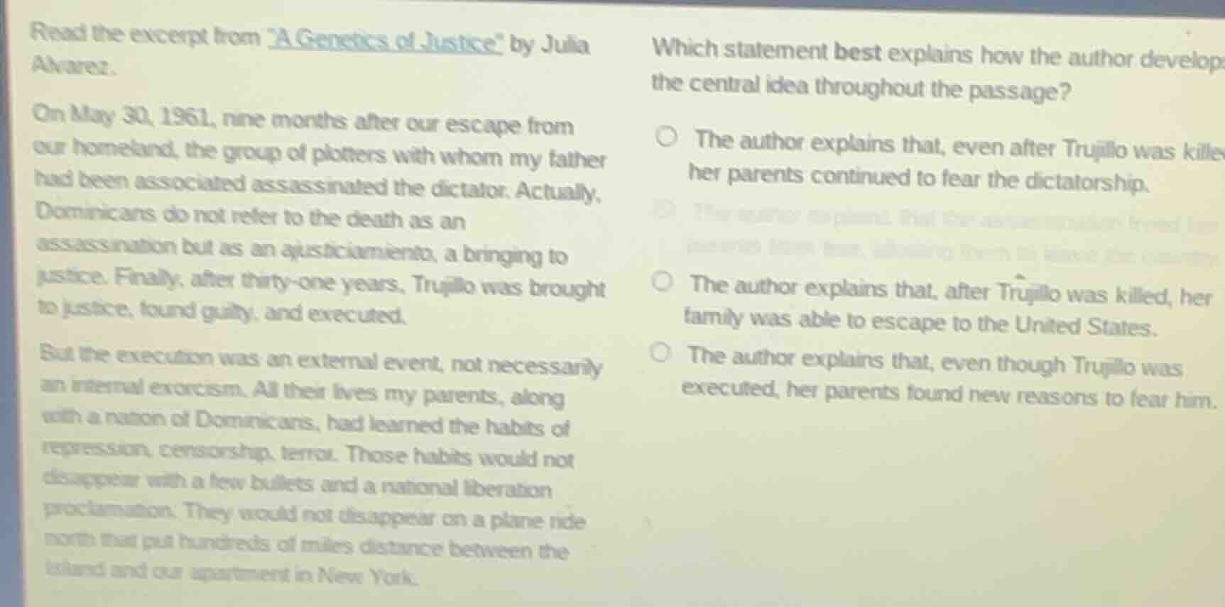 read the excerpt from \a genetics of justice\ by julia alvarez. on may …