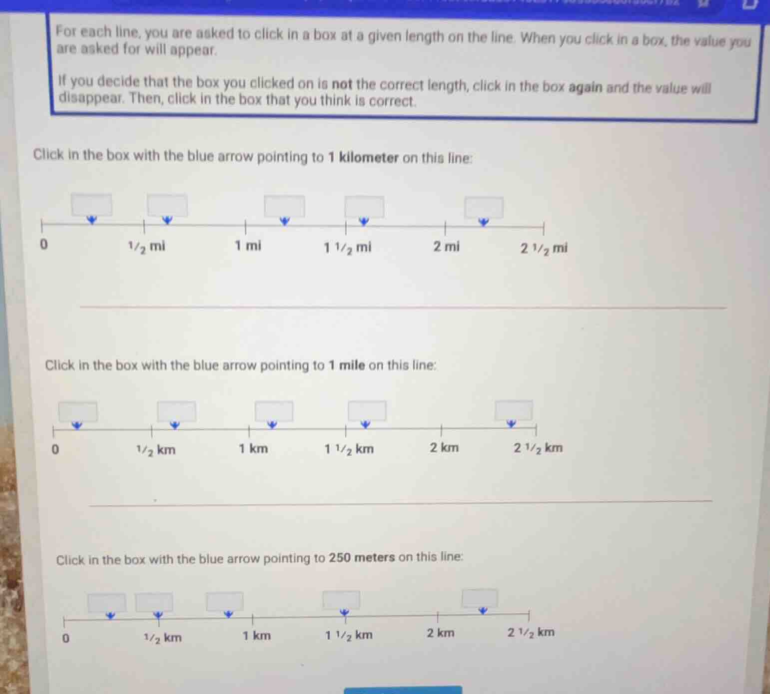 for each line, you are asked to click in a box at a given length on the…