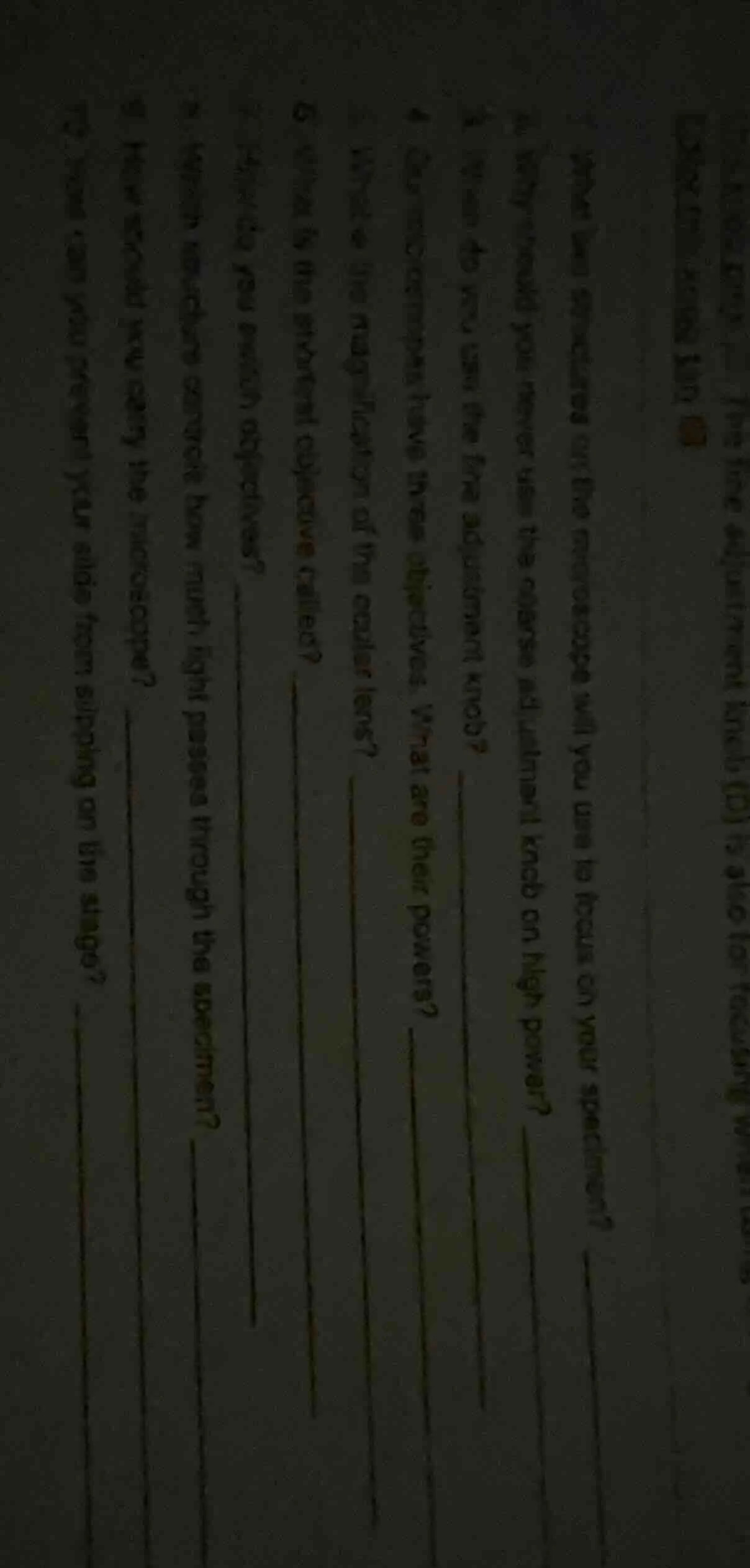 1. what lens structure will you use to focus on your specimen? 2. why s…